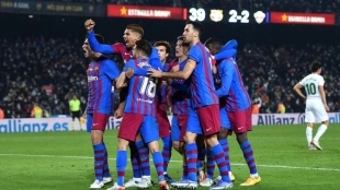 El conjunto blaugrana celebra un gol. Foto: FC Barcelona Noticias