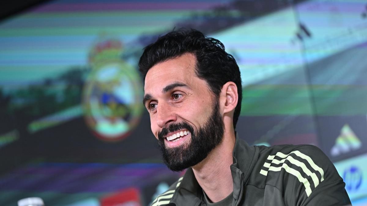Álvaro Arbeloa during a press conference with Real Madrid