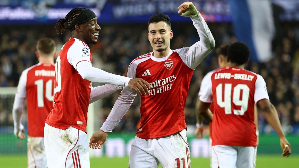 Gabriel Martinelli celebra un gol anotado con el Arsenal