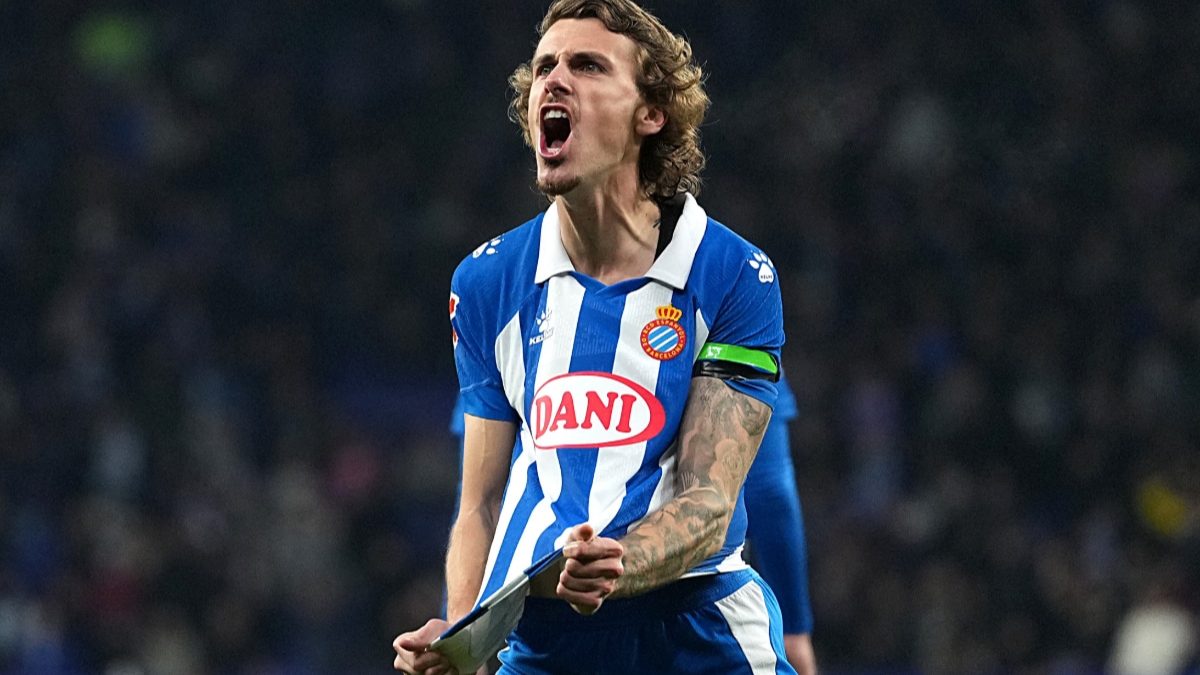 Carlos Romero celebra un gol anotado con el Espanyol
