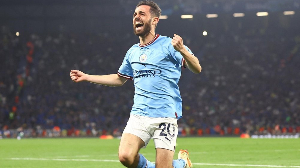Bernardo Silva celebra un gol anotado con el Manchester City