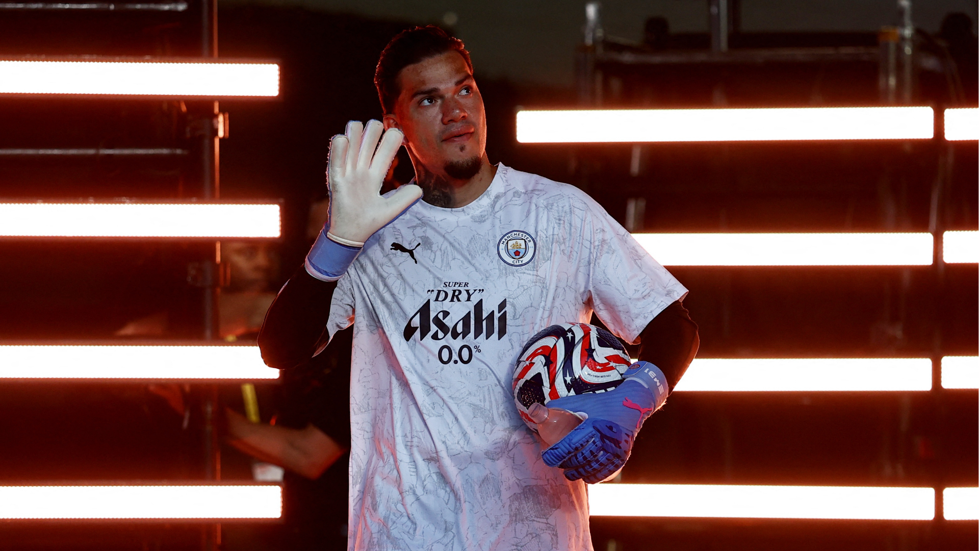 Ederson presenting the new Manchester City jersey