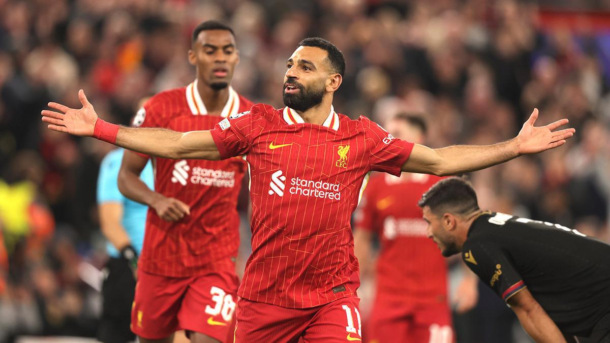 Mohamed Salah celebra un gol con el Liverpool