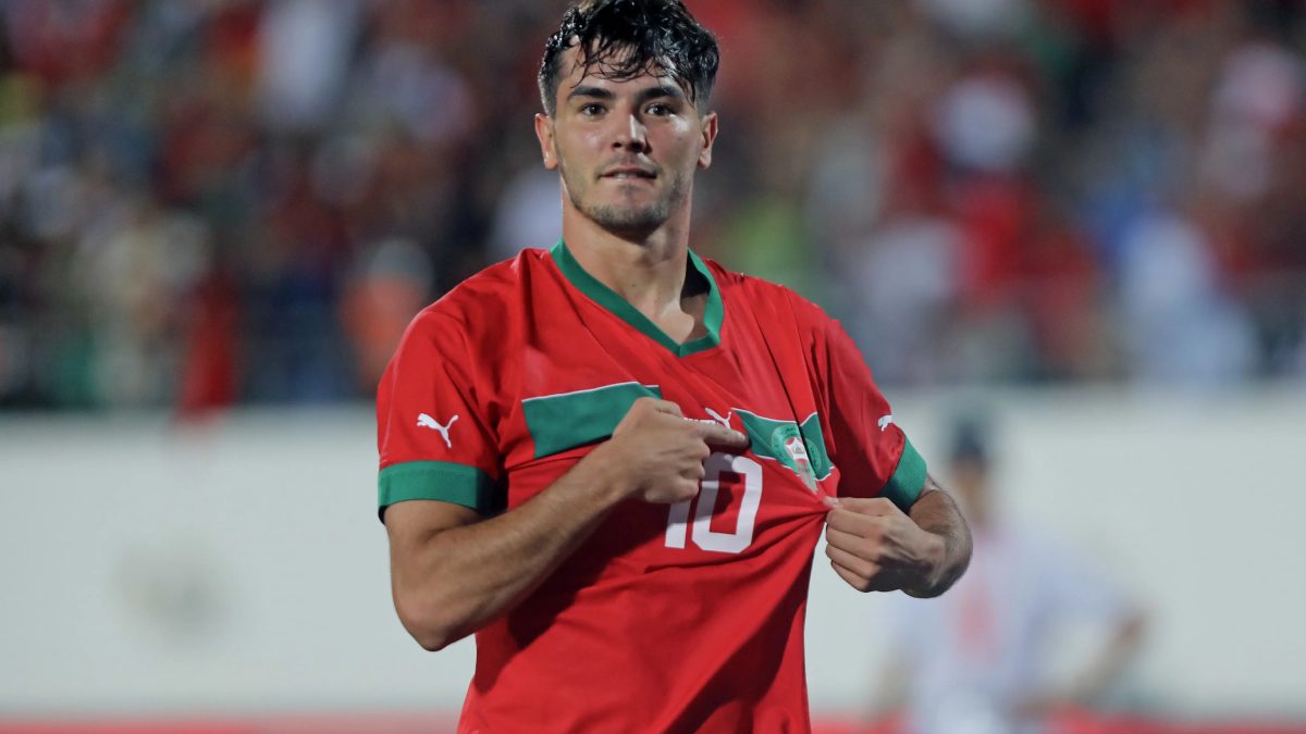 Brahim Díaz celebra un gol con la selección de Marruecos