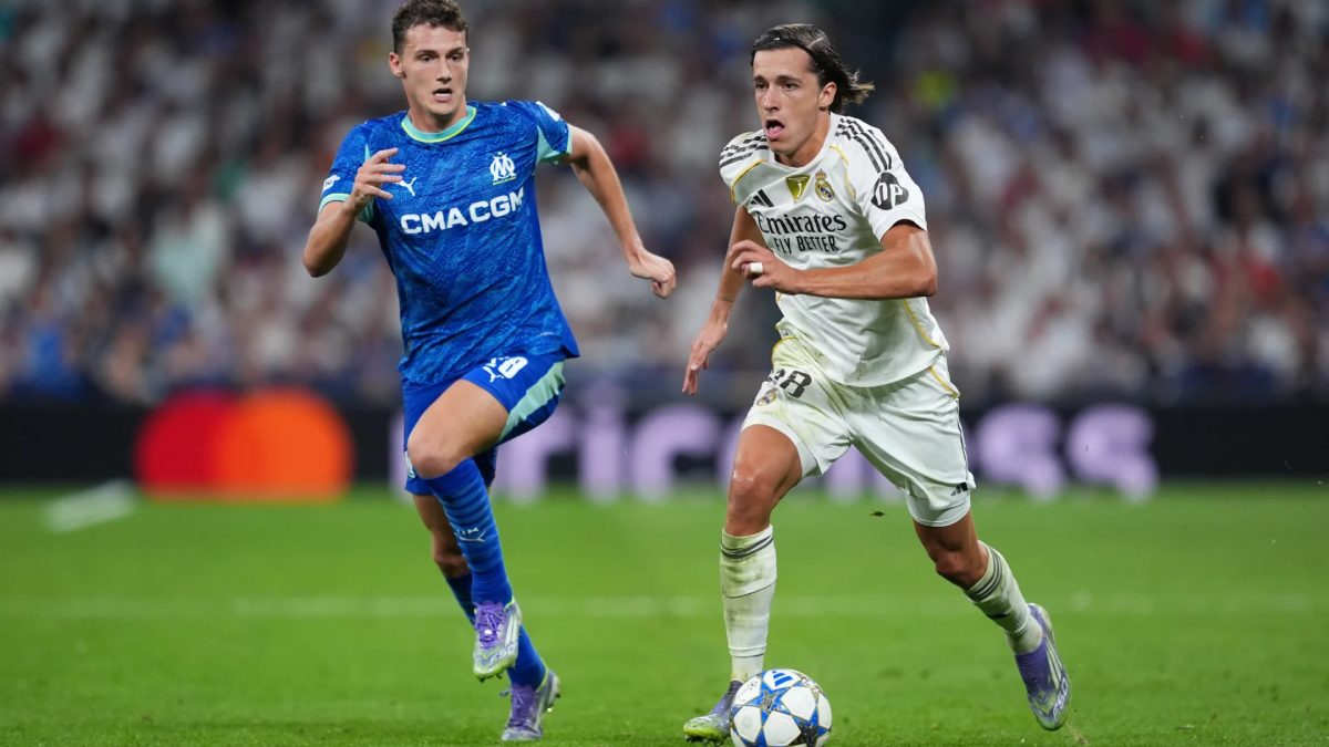 Álvaro Carreras during a Real Madrid - Olympique de Marseille