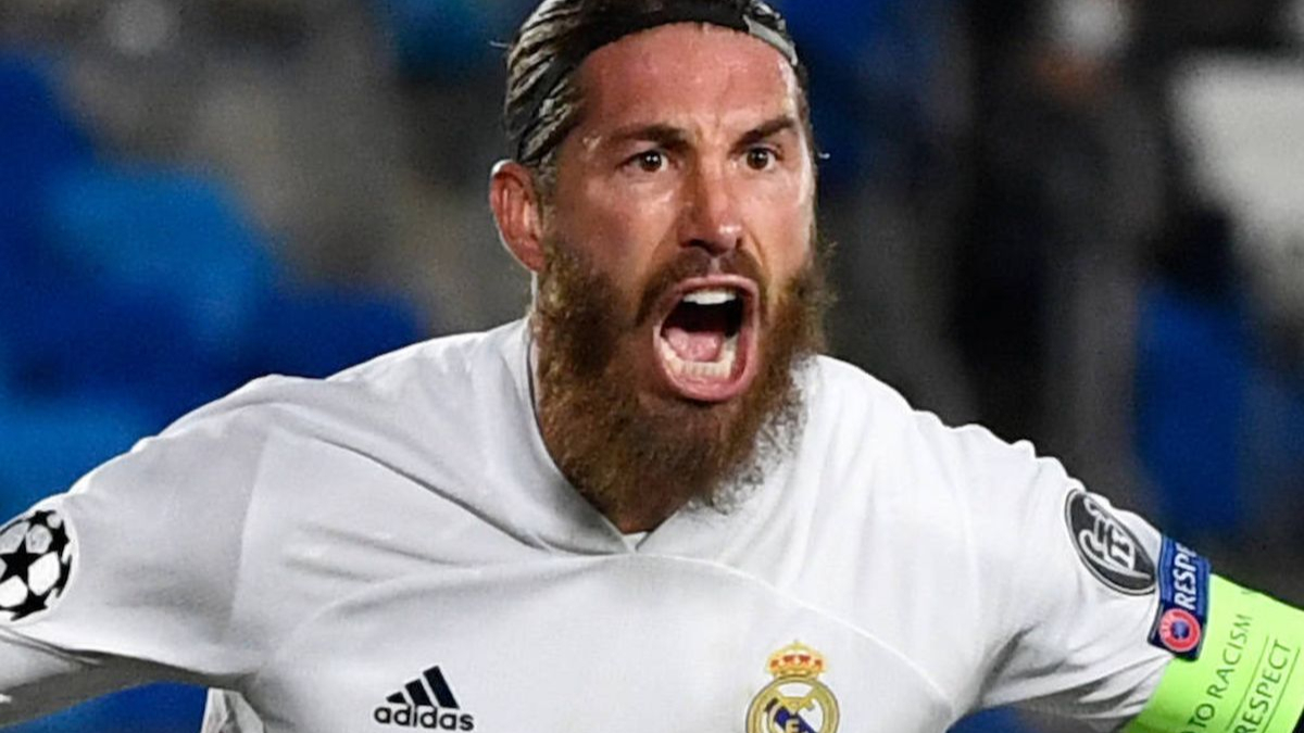 Sergio Ramos celebrates a goal with Real Madrid