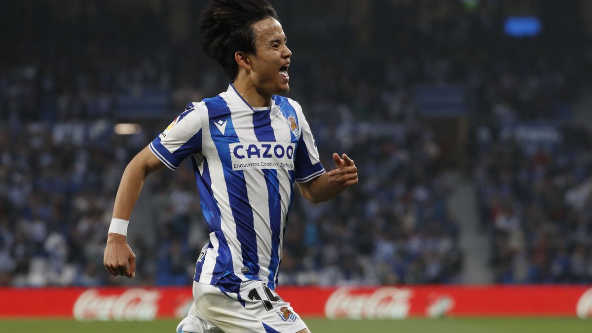 Takefusa Kubo celebrates a goal scored with Real Sociedad