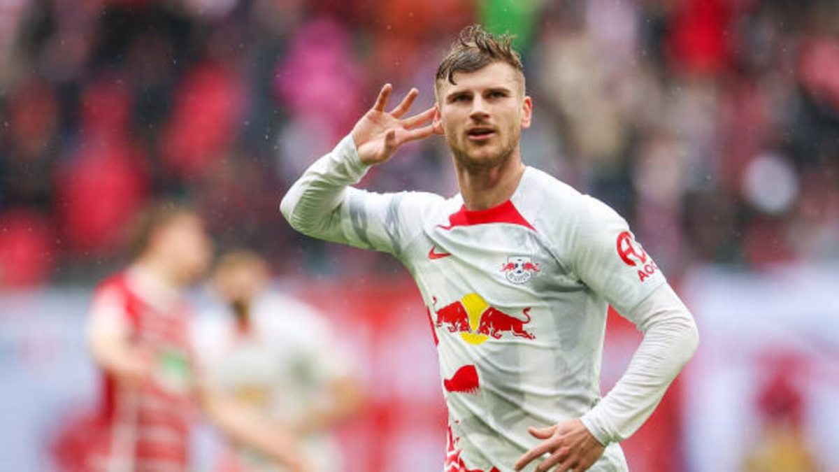 Timo Werner celebra un gol anotado con el RB Leipzig