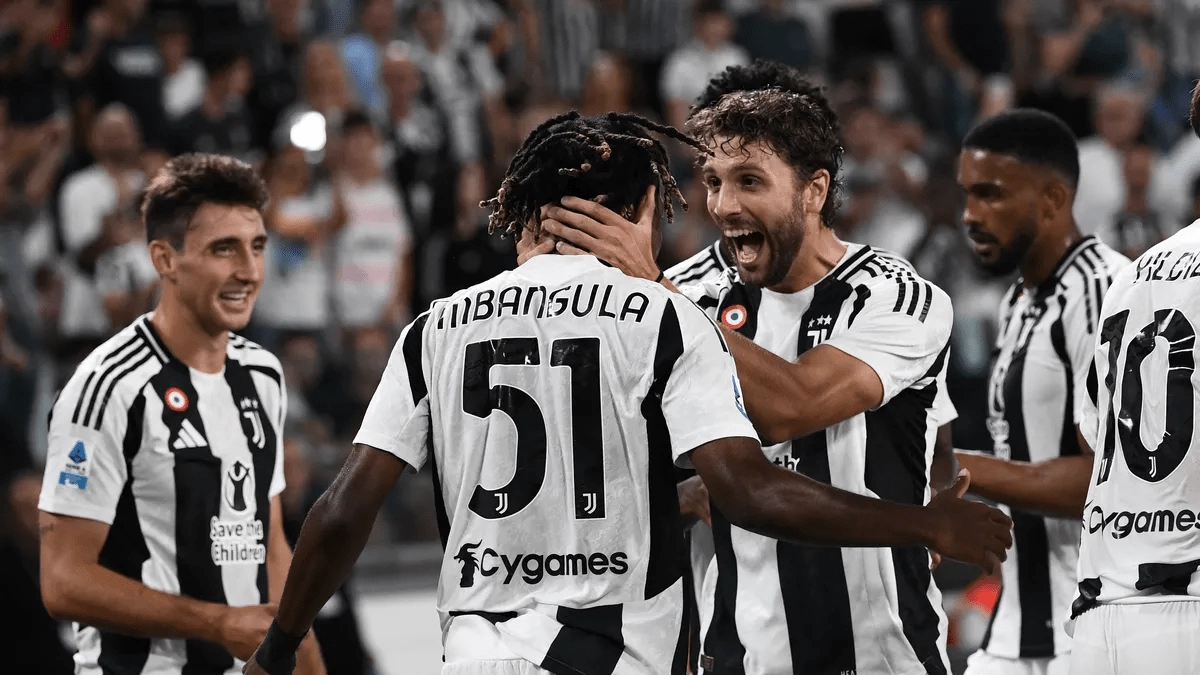 <p>Juventus players from Turin celebrate a goal</p>