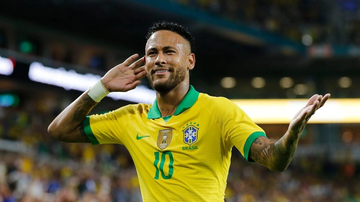 Neymar celebrates a goal scored with the Brazil national team.