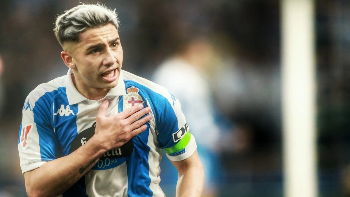 Yeremay Hernández celebra un gol con el Deportivo de La Coruña