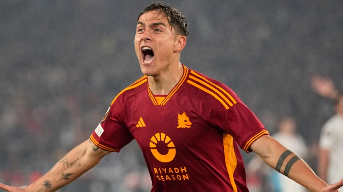Paulo Dybala celebrates a goal scored against Roma