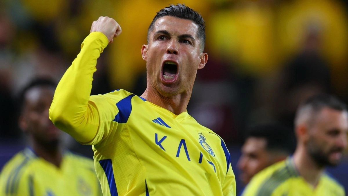 Cristiano Ronaldo celebrates a goal scored with Al Nassr