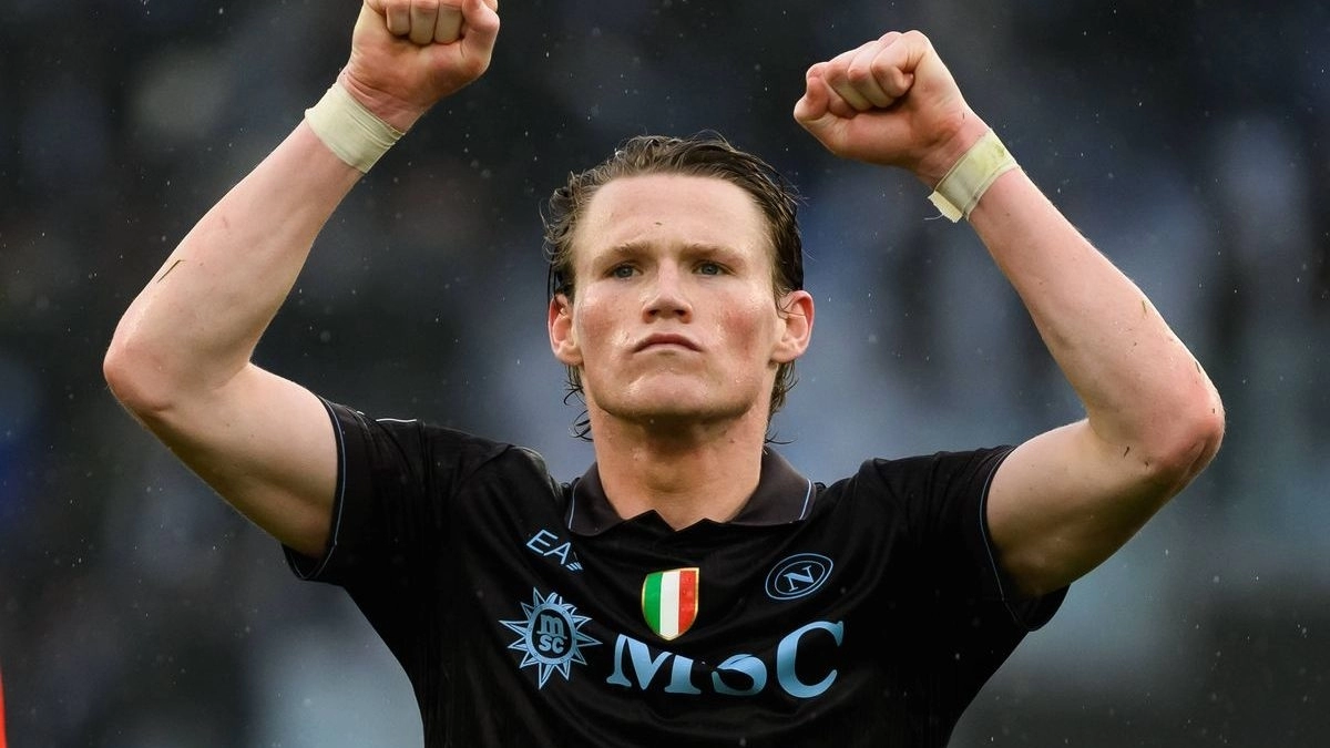 <p>Scott McTominay celebrates a goal scored with Napoli</p>