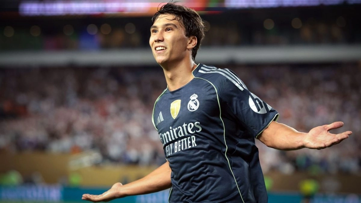 <p>Gonzalo García celebrates a goal scored with Real Madrid</p>