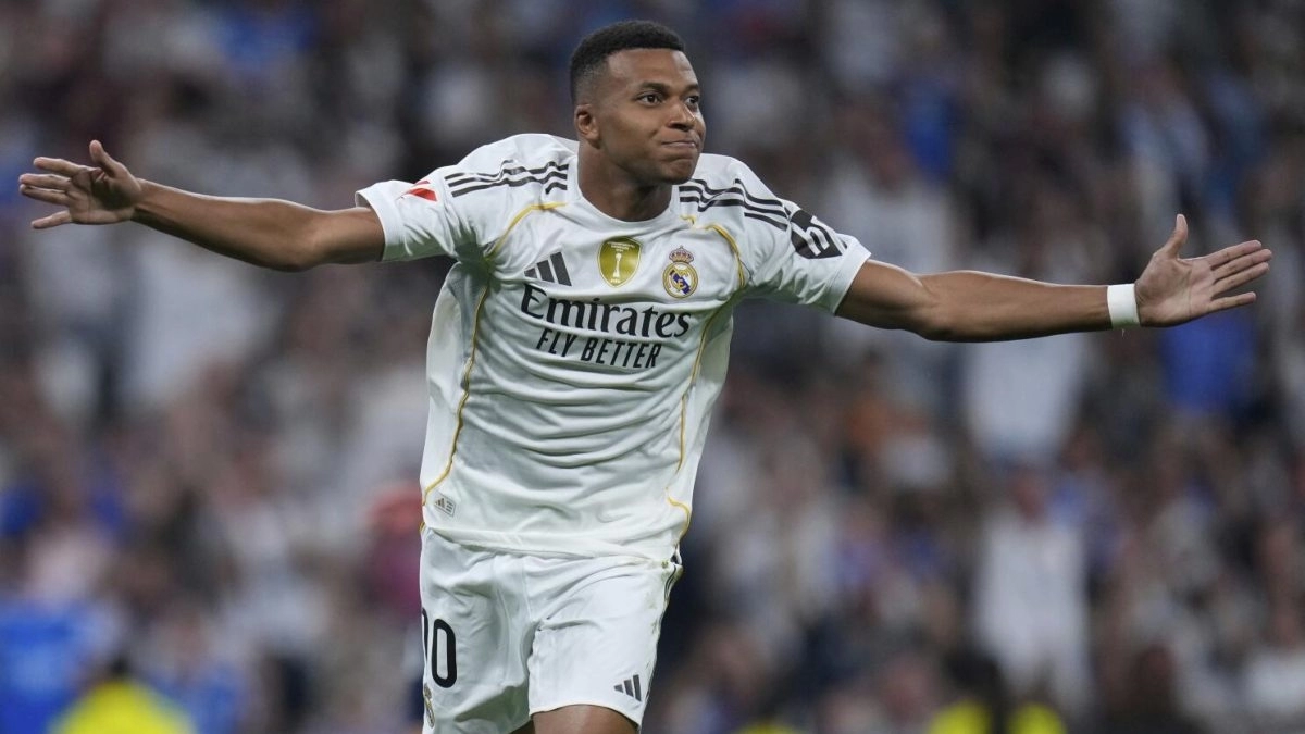 Kylian Mbappé celebra un gol anotado con el Real Madrid