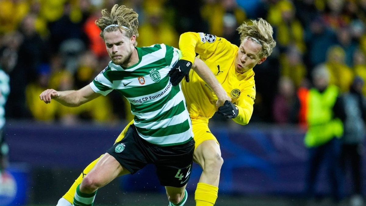 Morten Hjulmand durante un partido de Champions League con el Sporting de Portugal