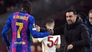Ousmane Dembélé y Xavi Hernández. Foto: SPORT