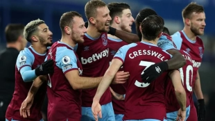 The West Ham players celebrate a goal