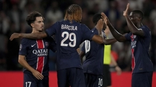 The PSG players celebrate a goal