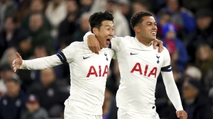 <p>Heung Min Son celebrates a goal scored with Tottenham.</p>