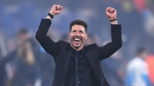 <p>Simeone celebrating the team's victory</p>