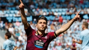 Raúl Moro celebra un gol anotado con el Real Valladolid