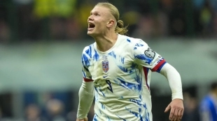Erling Haaland celebrates a goal scored with the Norwegian national team.