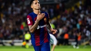 Joao Cancelo celebrates a goal scored with Barcelona