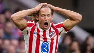 Marcos Llorente se lamenta durante un partido con el Atlético de Madrid