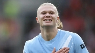 Erling Haaland celebra un gol anotado con el Manchester City