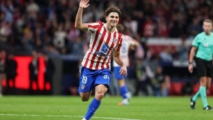 Julián Álvarez celebra un gol con el Atlético de Madrid