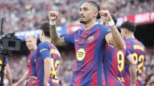 Raphinha celebra un gol del Barcelona